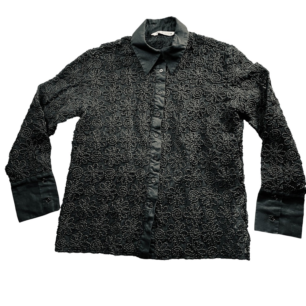 Black Lace Button-Up Women's Top